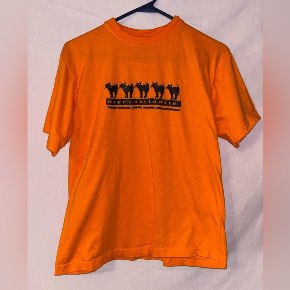 Vibrant Orange Halloween Cat Tee